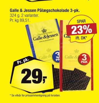 Calle Galle & jessen pålægschokolade 3-pk tilbud