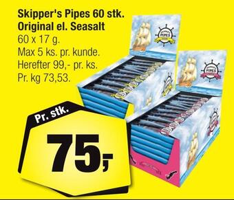 Calle Skipper's pipes 60 stk. original el. seasalt tilbud