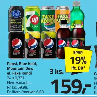 Fleggaard Pepsi, blue keld, mountain dew el. faxe kondi tilbud