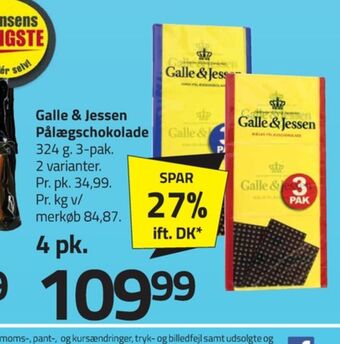 Fleggaard Galle & jessen pålægschokolade mælk tilbud