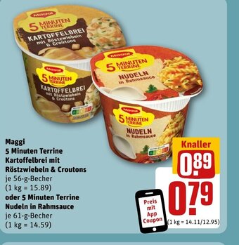 REWE DE Maggi 5 Minuten Terrine Kartoffelbrei mit Röstzwiebeln & Croutons oder 5 Minuten Terrine Nudeln in Rahmsauce tilbud