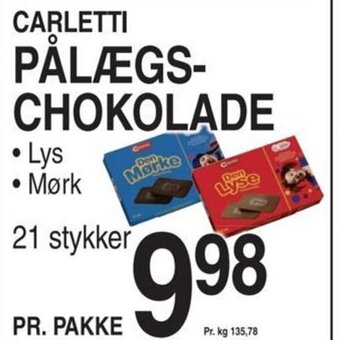 ABC Lavpris CARLETTI PÅLÆGS-CHOKOLADE tilbud