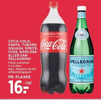 MENY COCA-COLA, FANTA, TUBORG SQUASH, SPRITE, FUZE, RÁMLÖSA ELLER SAN PELLEGRINO tilbud