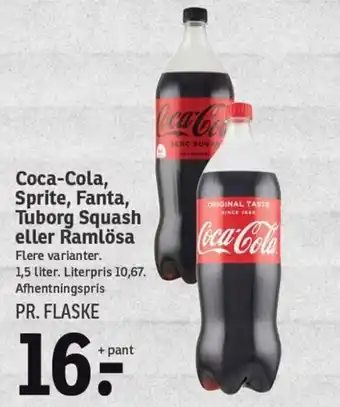 SPAR Coca-Cola, Sprite, Fanta, Tuborg Squash eller Ramlösa Flere varianter. tilbud