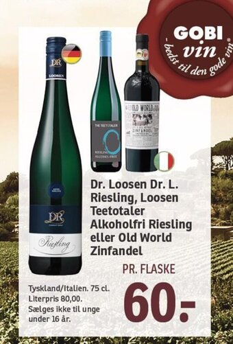 SPAR Dr. Loosen Dr. L. Riesling, Loosen Teetotaler Alkoholfri Riesling eller Old World ZINFANDEL tilbud