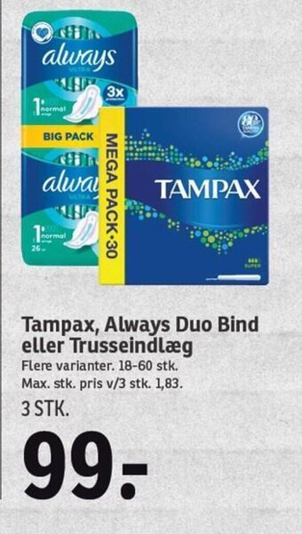 SPAR Tampax, Always Duo Bind eller Trusseindlæg tilbud