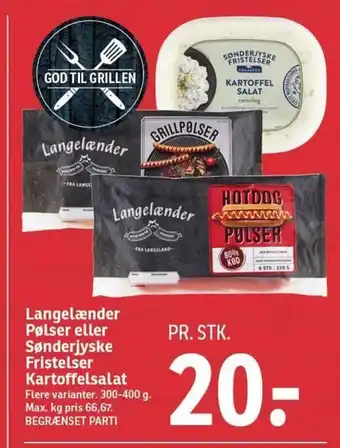 SPAR Langelænder Pølser eller Sønderjyske Fristelser Kartoffelsalat tilbud