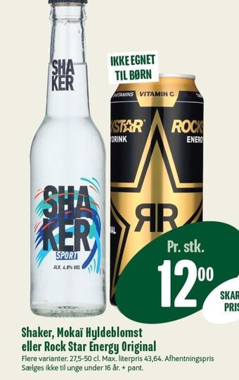 Min Købmand Shaker, Mokaï Hyldeblomst eller Rock Star Energy Original tilbud