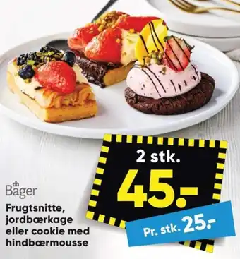 Bilka Båger Frugtsnitte, jordbærkage eller cookie med hindbærmousse tilbud