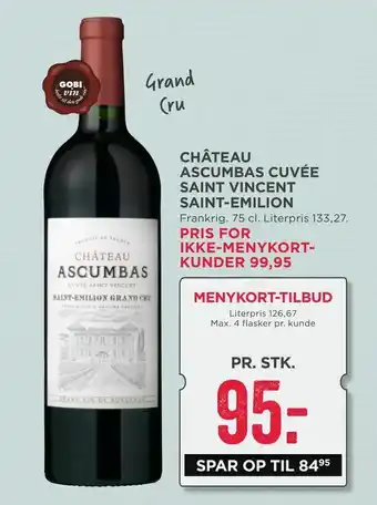 MENY Château ascumbas cuvée saint vincent saint-emilion tilbud