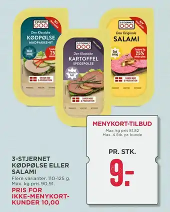MENY 3-stjernet kødpølse eller salami tilbud