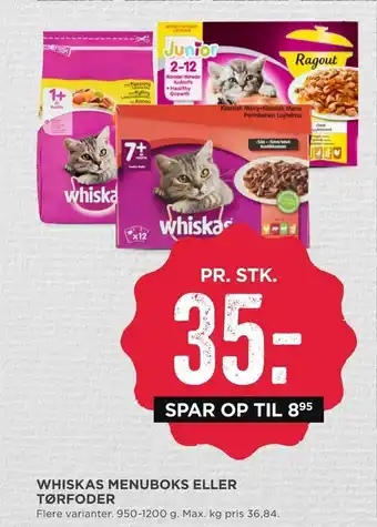 MENY Whiskas menuboks eller tørfoder tilbud
