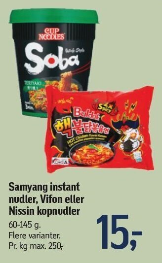 Føtex Samyang instant nudler vifon eller nissin kopnudler tilbud