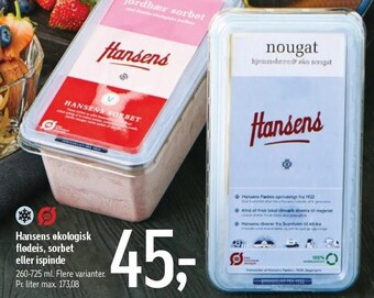 Føtex Hansens økologisk flødeis, sorbet eller ispinde tilbud