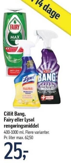 Føtex Cillit bang fairy eller lysol rengøringsmiddel tilbud