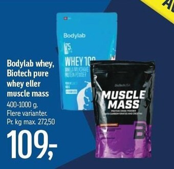 Føtex Bodylab whey, biotech pure whey eller muscle mass tilbud