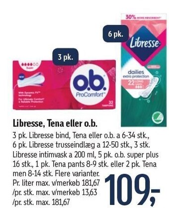Føtex Libresse, tena eller o.b. tilbud