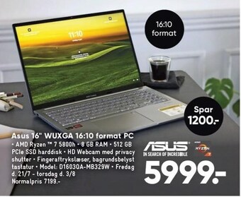 Asus 16´´ wuxga 16:10 format pc