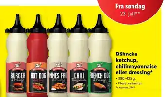 Lidl Bähncke ketchup, chilimayonnaise eller dressing* tilbud