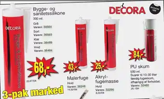 Harald Nyborg Decora bygge- og sanitetssilikone, malerfuge, akrylfugemasse el. pu skum tilbud
