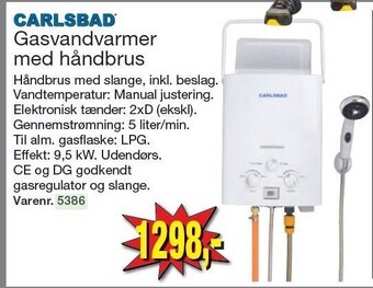 Harald Nyborg Carlsbad gasvandvarmer med håndbrus tilbud