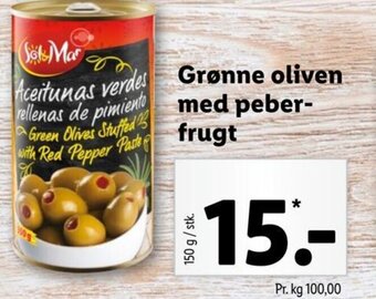 Lidl Grønne oliven med peber-frugt tilbud