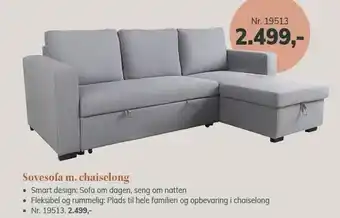 Daells Bolighus Sovesofa m. chaiselong tilbud