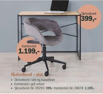 Daells Bolighus Skrivebord + stol tilbud