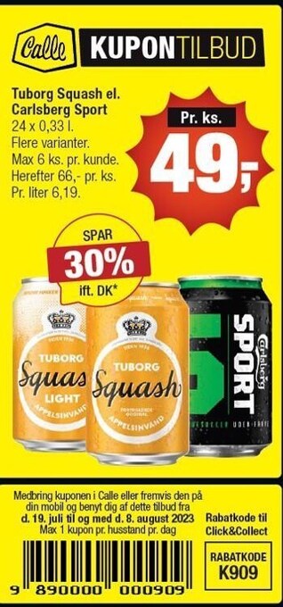 Calle Tuborg squash el. carlsberg sport tilbud