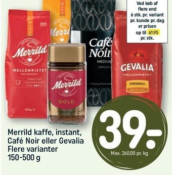 Merrild kaffe, instant, café noir eller gevalia