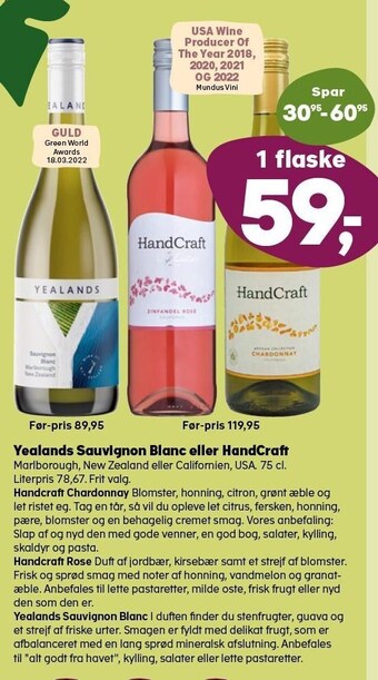 Kvickly Yealands sauvignon blanc eller handcraft tilbud