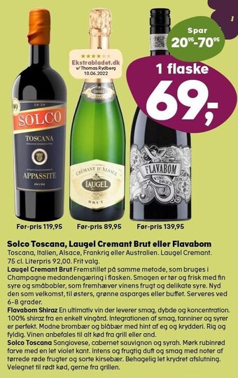 Kvickly Solco toscana, laugel cremant brut eller flavabom tilbud