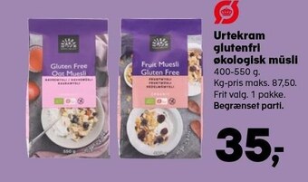 Kvickly Urtekram glutenfri økologisk müsli tilbud
