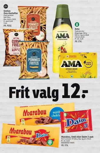 SPAR Gestus ovn-kartofler, ama, marabou, smil eller daim 3-pak tilbud
