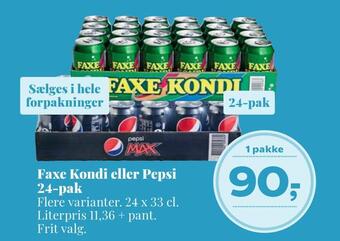 Dagli'Brugsen Faxe kondi eller pepsi 24-pak tilbud