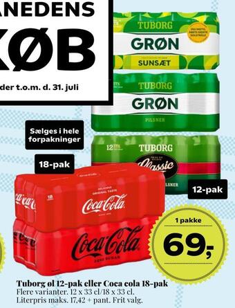 Dagli'Brugsen Tuborg øl 12-pak eller coca cola 18-pak tilbud