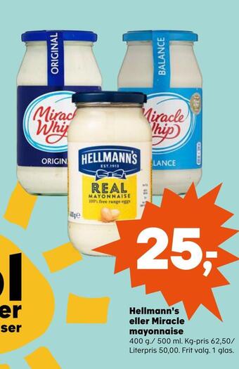 Kvickly Hellmann's eller miracle mayonnaise tilbud