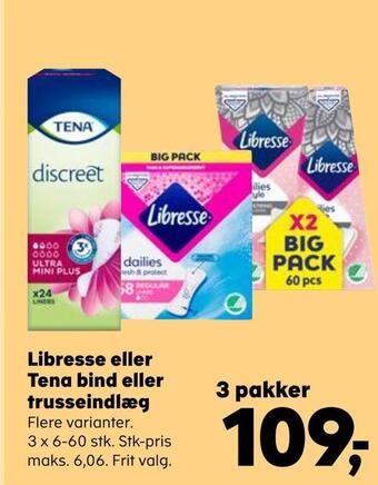 SuperBrugsen Libresse eller tena bind eller trusseindlæg tilbud