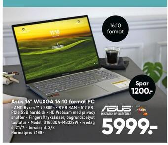 Bilka Asus 16 wuxga 16,10 format pc tilbud