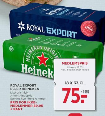 MENY Royal export eller heineken tilbud