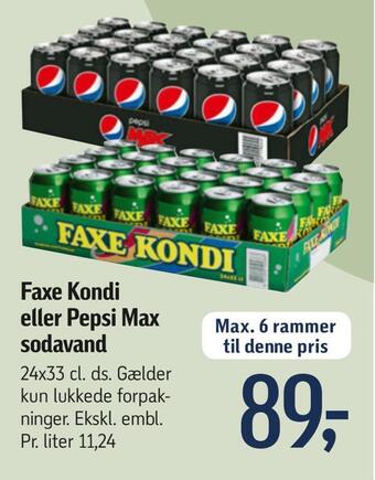 Føtex Faxe kondi eller pepsi max sodavand tilbud