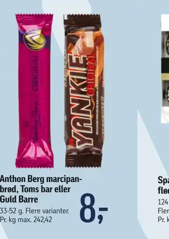 Føtex Anthon berg marcipan brød, toms bar eller guld barre tilbud