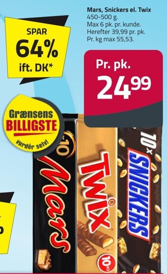 Fleggaard Mars, Snickers el. Twix 450-500 g. tilbud