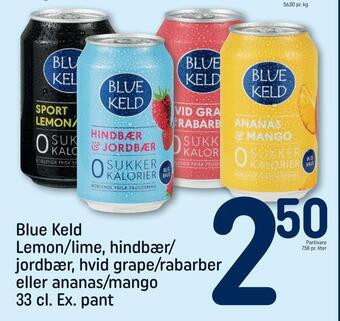 REMA 1000 Blue keld lemon/lime, hindbær/ jordbær, hvid grape/rabarber eller ananas/mango tilbud