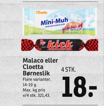 SPAR Malaco eller cloetta børneslik tilbud
