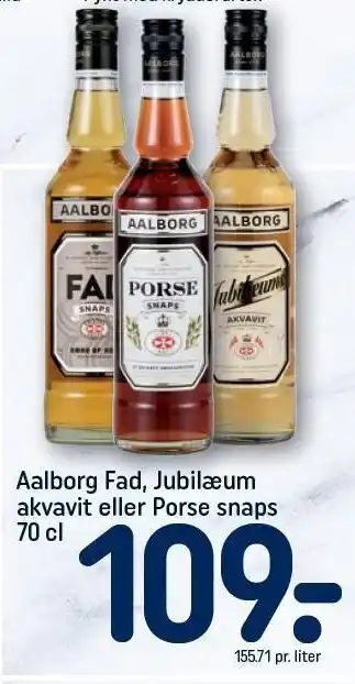 REMA 1000 Aalborg fad, jubilæum akvavit eller porse snaps tilbud