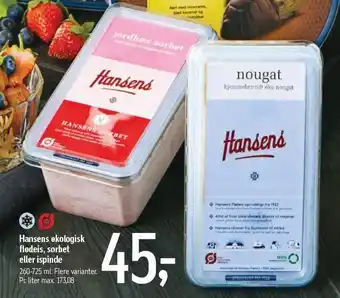 Føtex Hansens økologiske flødeis, sorbet eller ispinde tilbud