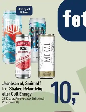 Føtex Jacobsen øl, smirnoff ice, shaker, rekorderlig eller cult energy tilbud
