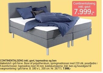 Daells Bolighus Continentalseng inkl. gavl, topmadras og ben tilbud