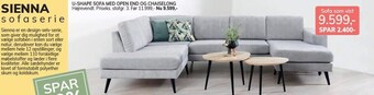 Daells Bolighus U-shape sofa med open end og chaiselong tilbud
